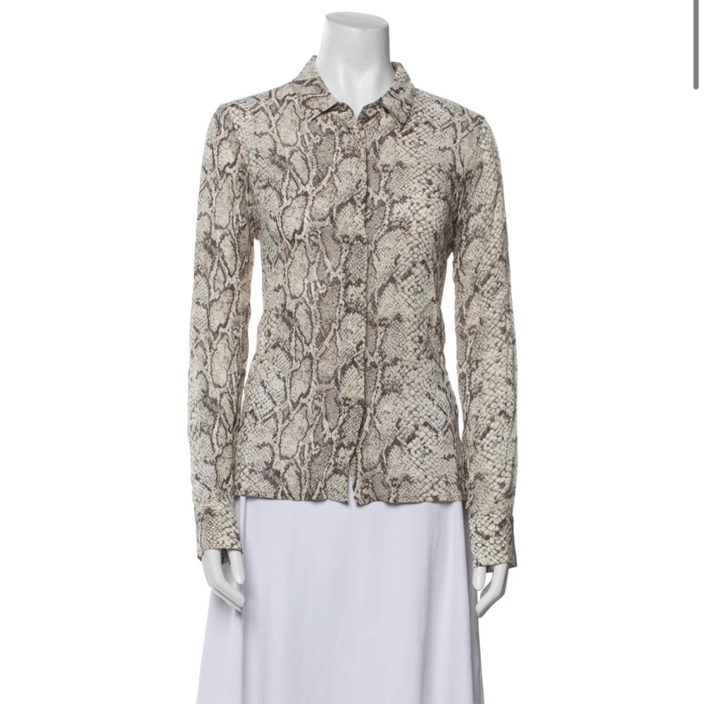 Reformation Snake Print Blouse - Cream and Brown